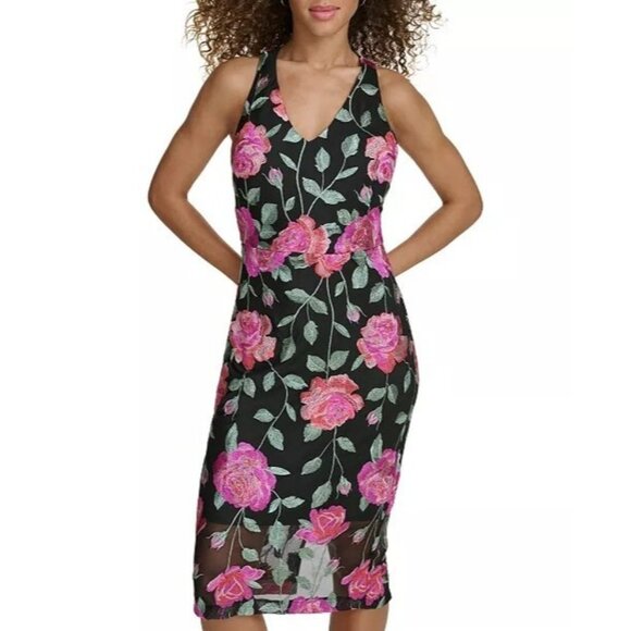 138$ Siena Floral Embroidered V-Neck Midi Dress Sleeveless Size 12 Charcoal Pink - Picture 2 of 4